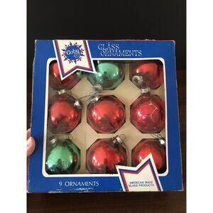 Vintage Goby Glass Christmas Ornaments Set Of 9 Green Red Made In USA